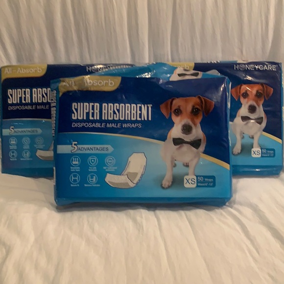 XS Male Dog / Doggie Diapers / Wraps 3 packs 2 Unopened Almost 150 diapers total